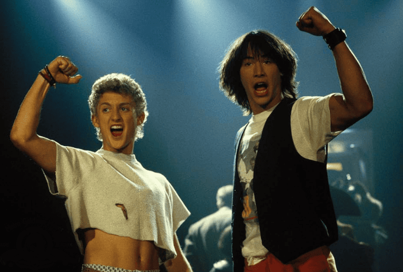Keanu Reeves como Ted Logan no Filme: Bill & Ted – Uma Aventura Fantástica (1989).Um dos personagens mais famosos dos anos 80.