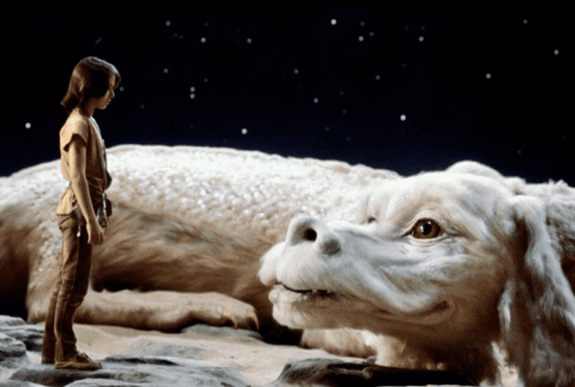 Falkor dando um passei com Bastian em A História Sem Fim. Um dos personagens mais famosos dos anos 80.