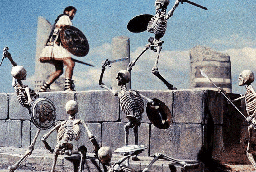Jasão enfrenta um exército de esqueletos no filme Jasão e os Argonautas, um dos clássicos em Efeitos especiais e visuais.