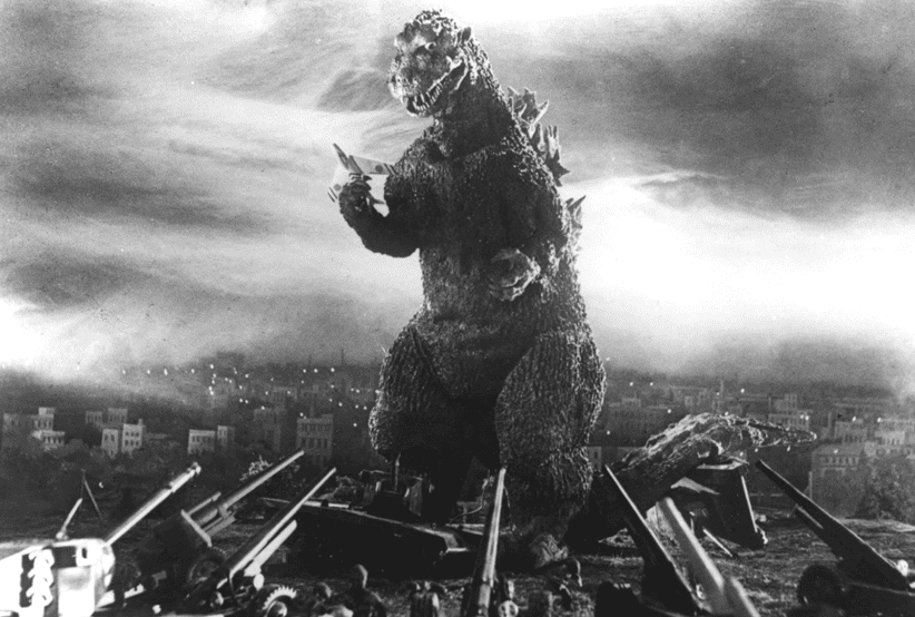 Godzilla segurando um avião, um dos clássicos em Efeitos especiais e visuais.