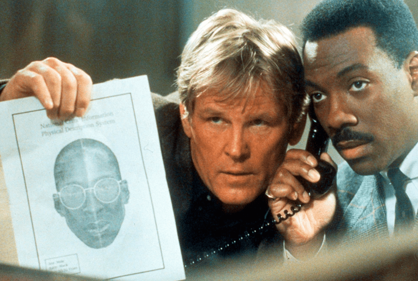 Eddie Murphy e Nick Nolte em 48 Horas, Parte 2 (1990). Em uma lista que reúne os melhores filmes de Eddie Murphy.