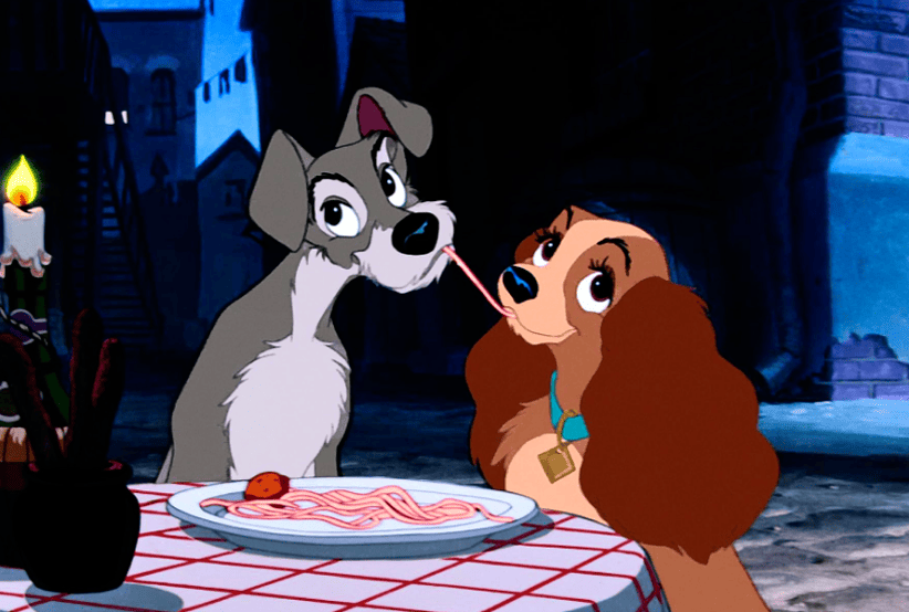 Casais do Cinema:  Barbara Luddy e Larry Roberts no Filme: A Dama é o Vagabundo (1955) da Disney