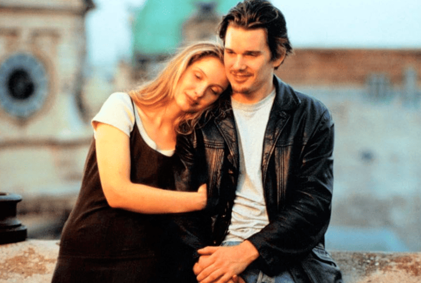 Casais do Cinema:  Ethan Hawke e Julie Delpy noFilme: Antes do Amanhecer (1995) 