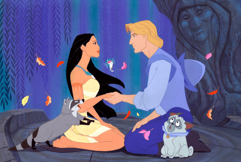 Casais do Cinema:  Atores: Mel Gibson e Irene Bedard no Filme: Pocahontas (1995) 